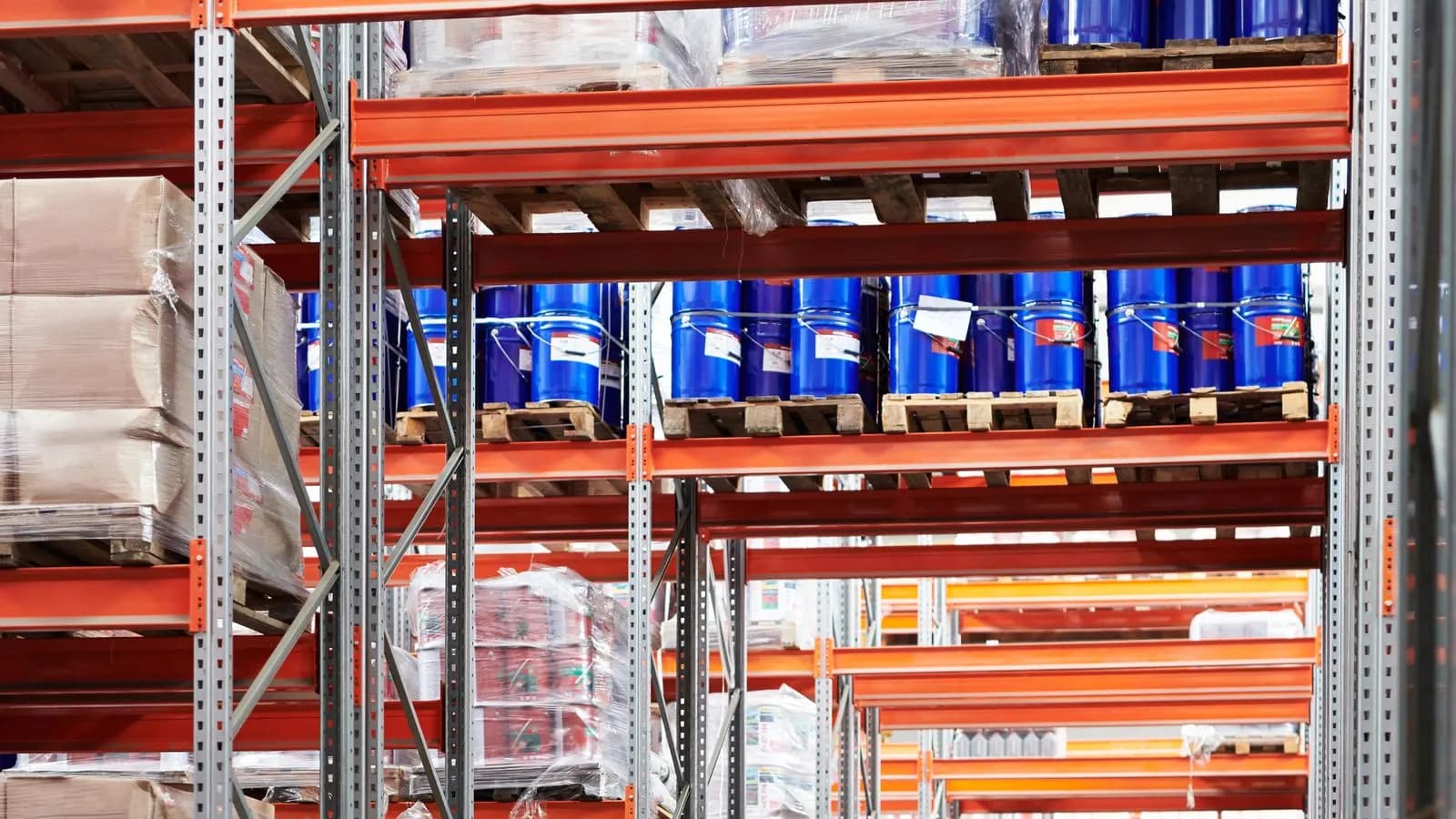 Industrial warehouse interior with organised shelving