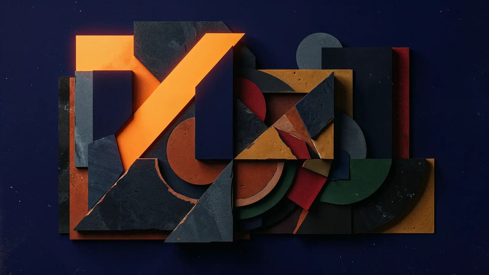 Abstract overlapping colour fields and geometric forms